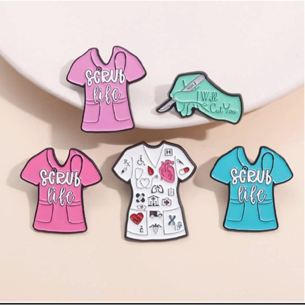 (5) Scrub Life Medical Worker Dentist Doctor Healthcare Lapel Enamel Pin - Picture 2 of 2